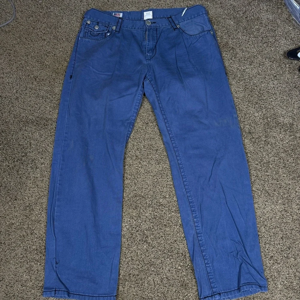 True Religion Blue Straight Leg‎ Jeans, Men's Size 32, Iconic Stitching